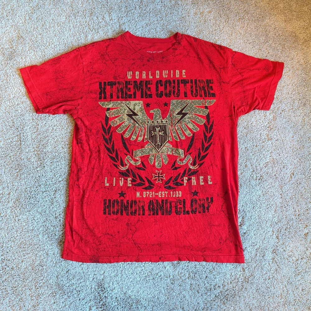 Xtreme Couture Graphic T-Shirt Mens Large Red Eagle Honor and Glory MMA Tee